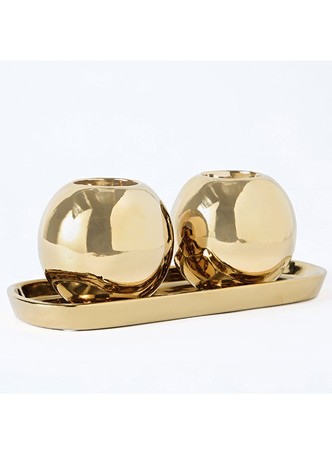 Home Box Gold Ceramic Tealight Candleholder Set for Home - Image 5